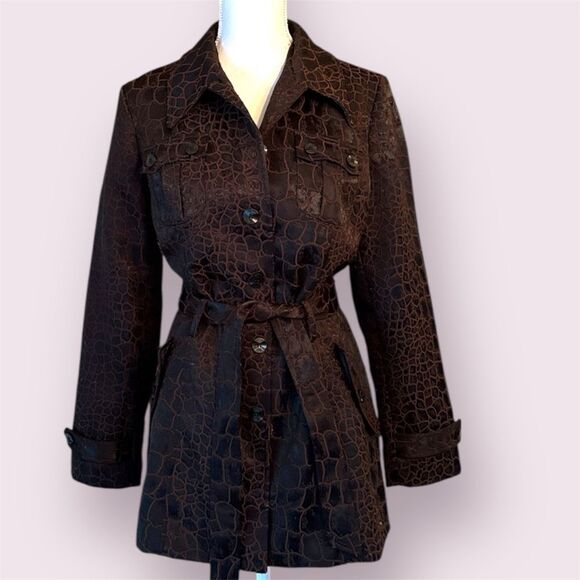 BISOU BISOU Vintage Y2K Croc Embossed Tie Waist Half Trench - Picture 1 of 9